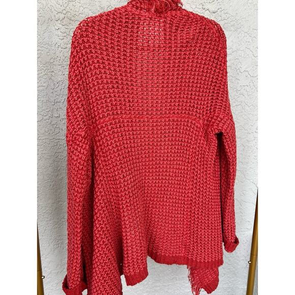 Free People "I'll Be Around" Asymmetrical Red Knitted Silk Cardigan - Picture 6 of 11